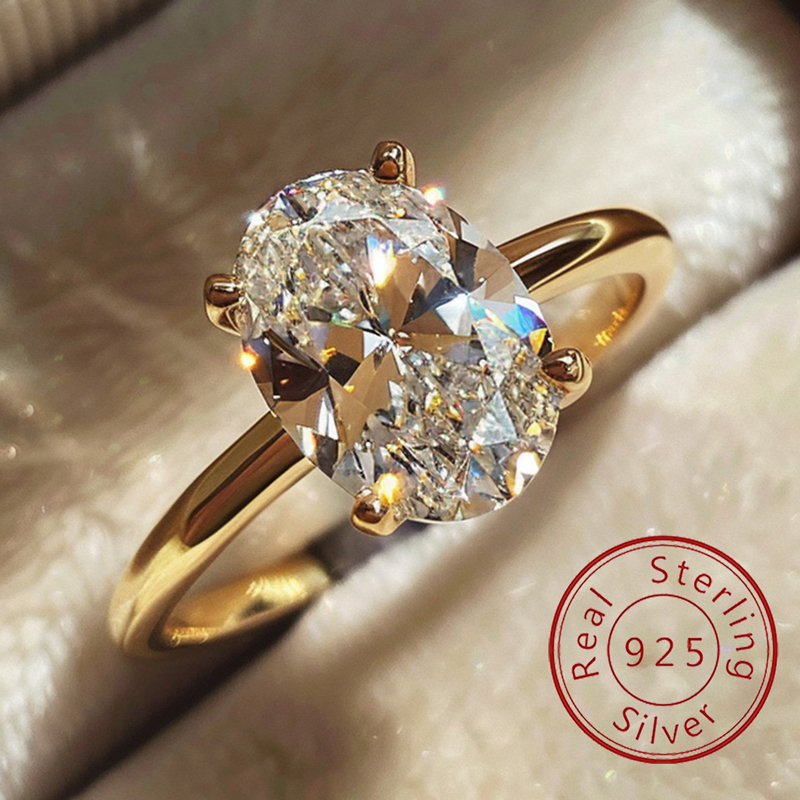 925 فضة 1-8CT الزركون رائع لامعة البيضاوي حجر خاتم للنساء المشاركة الزفاف الفاخرة عالية الجودة غرامة مجوهرات