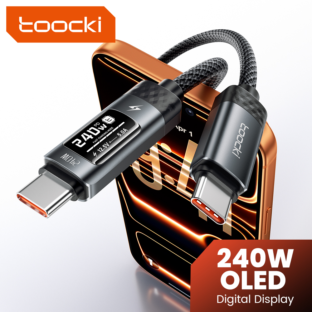 Toocki X111 240 واط USB C كابل شحن سريع PD3.1 OLED شاشة ديجيتال نوع C إلى نوع C كابل لماك بوك آيفون 17 سامسونج S25