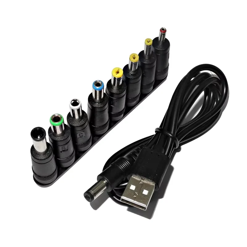 ​ كابل الطاقة العالمي USB إلى تيار مستمر 5.5*2.1 مللي متر جاك 5 فولت سلك شحن مع 8 نصائح موصل قابلة للاختيار لكاميرات CCTV صندوق التلفزيون