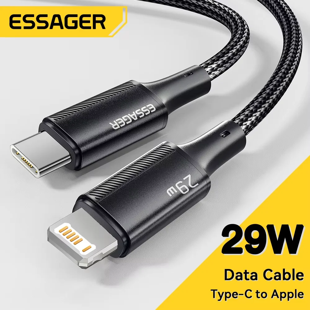 كابل USB C من Essager لأجهزة iPhone 14 و13 و12 و11 Pro Max وXs Plus، كابل شحن سريع 29 واط من النوع C إلى Lightning لأجهزة iPad وMacbook