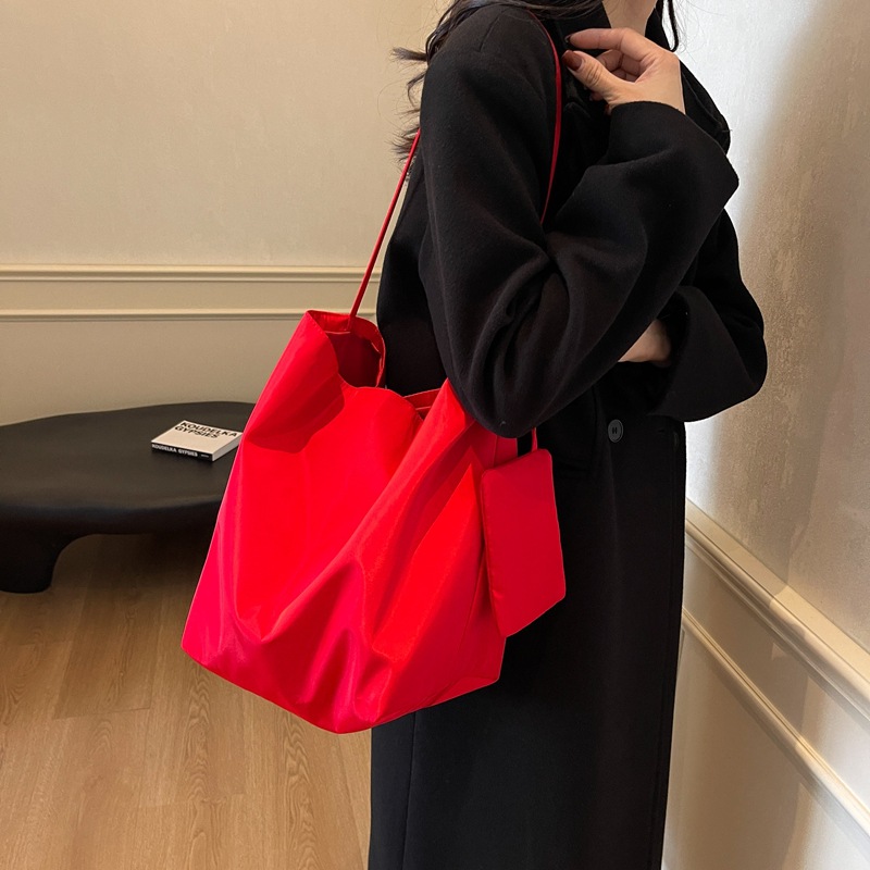 حقيبة كتف بتصميم بسيط وكسول، حقيبة إبط نسائية ذات سعة كبيرة، حقيبة دلو من فئة الطلاب، حقيبة تسوق كلاسيكية