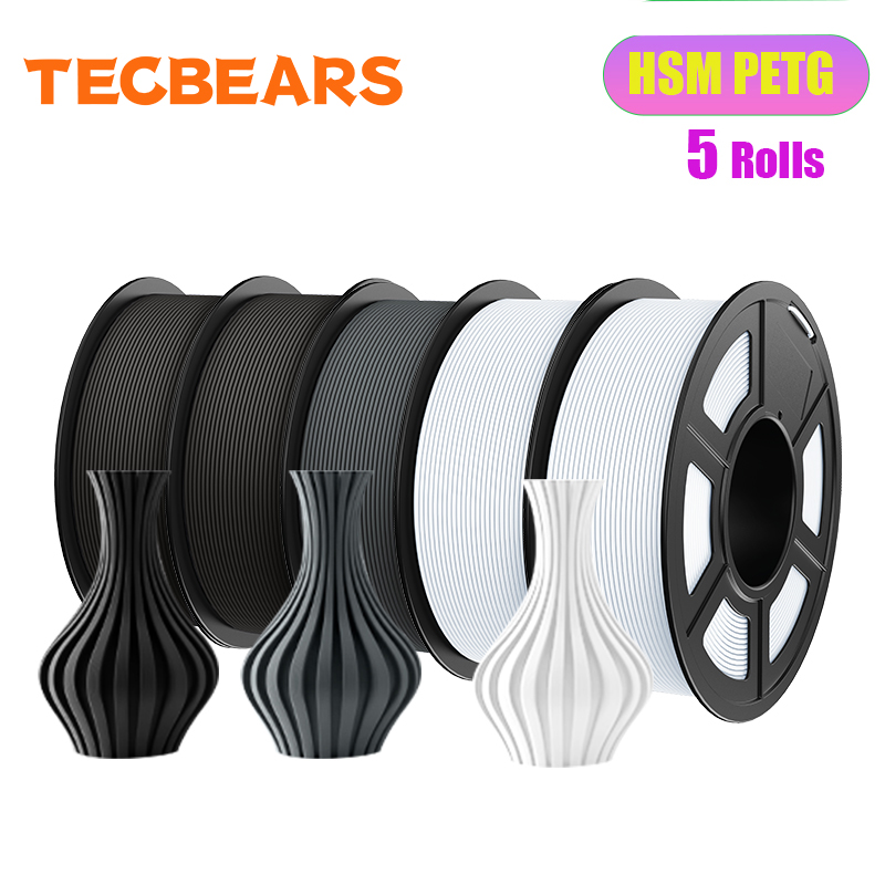 خيوط طباعة ثلاثية الأبعاد TECBEARS 1.75 مم PETG/HSMPETG 5 كجم بسرعة 600 مم/ثانية، مجموعة متعددة الألوان، 100% خالية من الفقاعات، ملفوفة بإحكام ومختومة بالفراغ، مناسبة لطابعات FDM
