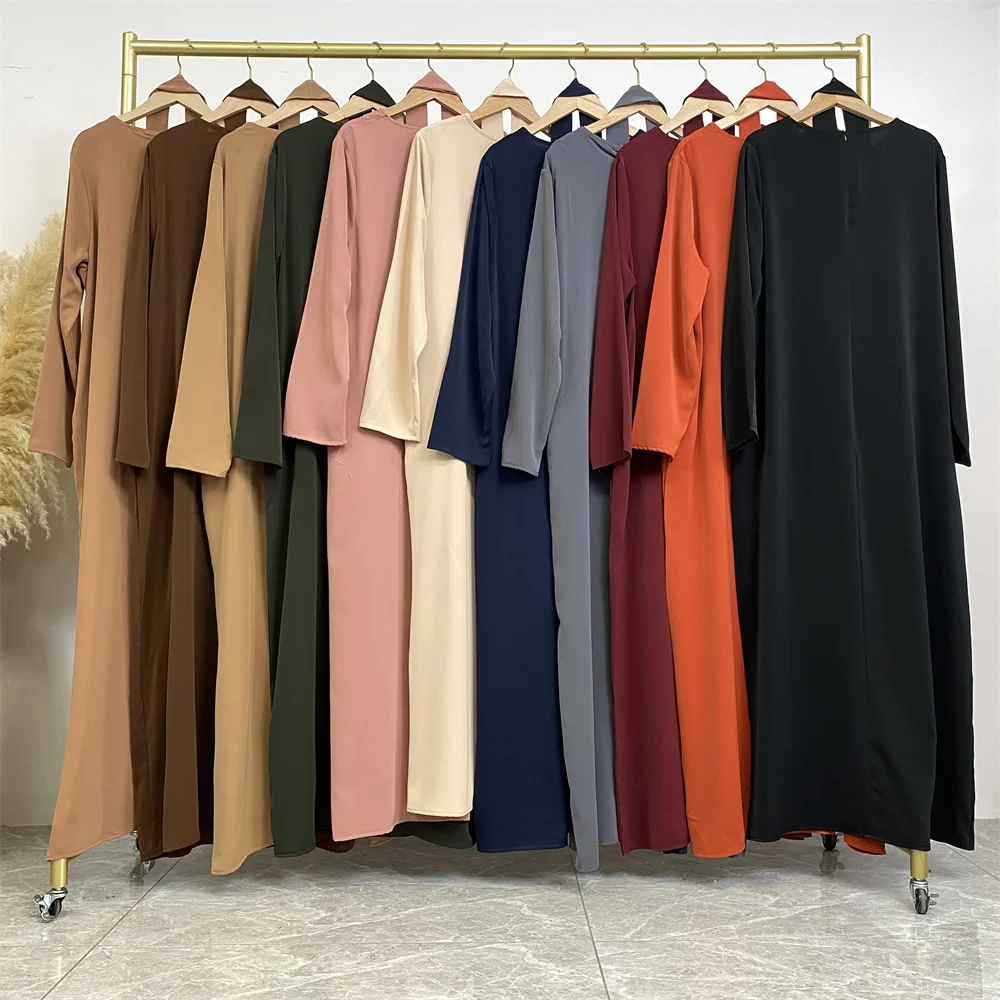 عباية إسلامية موضة جديدة فستان ساخن تركيا العربية دبي رداء بلون سادة مع جيوب فستان نسائي طويل