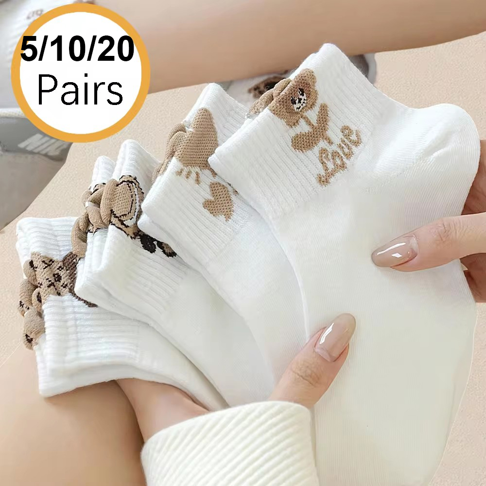 5/10/20 Pairs النساء الكرتون تيدي بير منقوشة الكاحل الجوارب تنوعا المألوف الإبداعية تنفس مريحة الجوارب غير رسمية