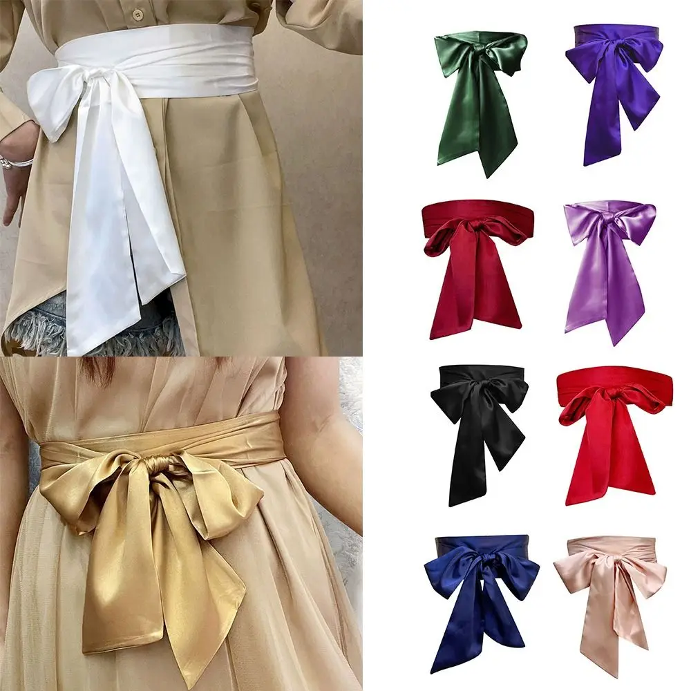 الحرير الساتان القوس مشد حزام خصر الزخرفية واسعة Bowknot شريط قماش Cummerbunds DIY غطاء الخصر للنساء سيدة فتاة الزفاف