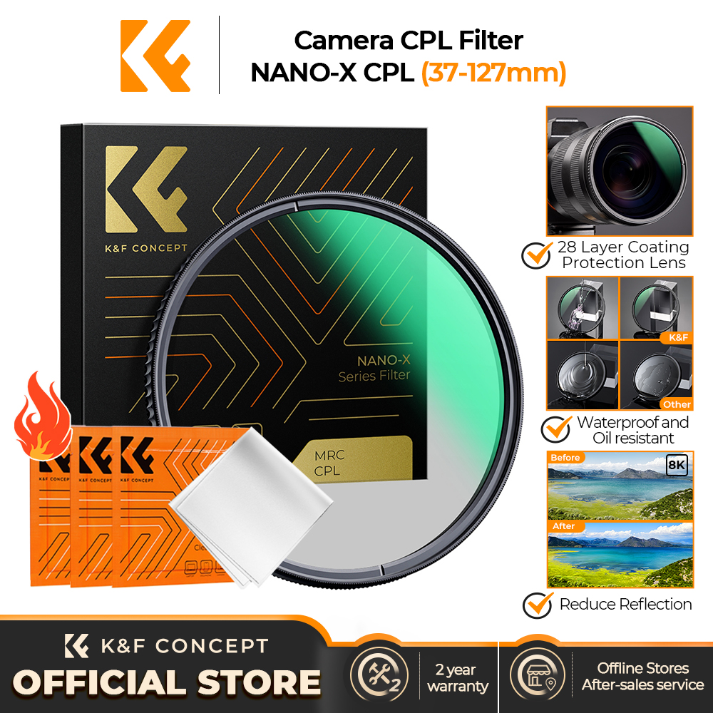 فلتر استقطاب دائري متعدد الطبقات من K&F CONCEPT، 28 طبقة، سلسلة NANO-X، مقاسات 86 مم و95 مم و105 مم و112 مم