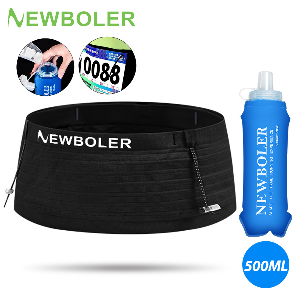 NEWBOLER حقيبة الخصر الرياضية المرنة حزمة تشغيل رقم السباق حزام الترياتلون سباق الماراثون ركوب الدراجات تسلق الجبال حقيبة الخصر الهاتف