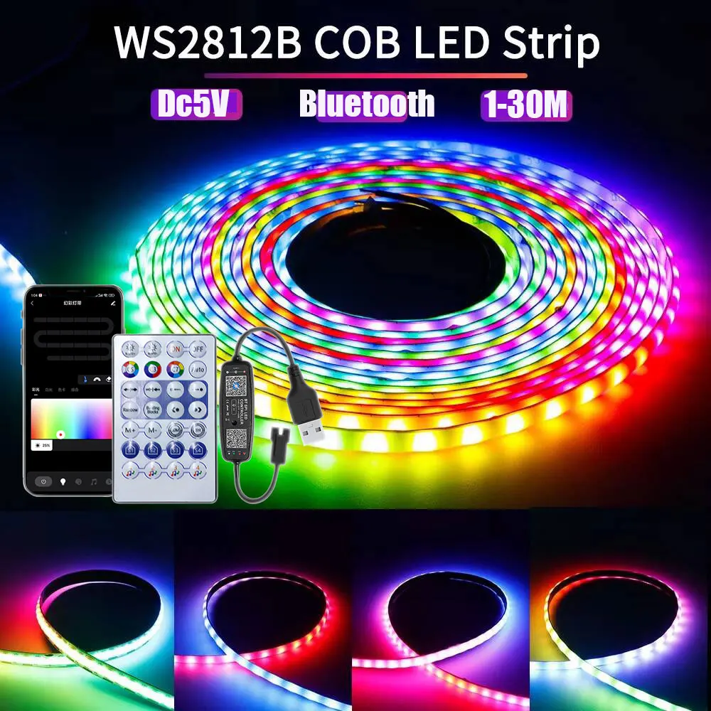 شريط إضاءة LED طراز Ws2812B RGBIC بجهد 5 فولت USB للحائط والغرفة، شريط RGB قابل للتحكم عن بعد عبر التطبيق والبلوتوث، 1-30 متر، شريط إضاءة قابل للعنونة