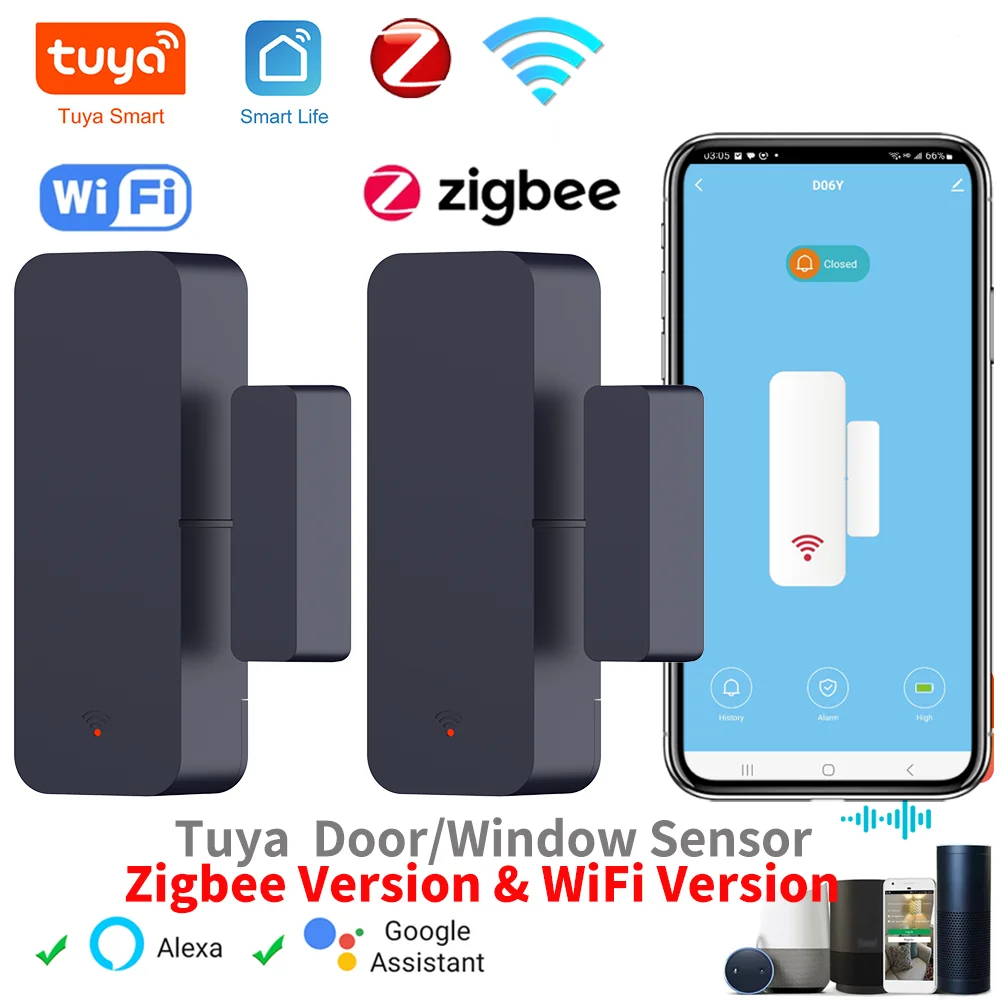 Tuya Zigbee Wifi مستشعر الباب نافذة دخول الاستشعار الأمن لص الاستشعار المغناطيسي إنذار الحياة الذكية العمل مع Alexa Google Home