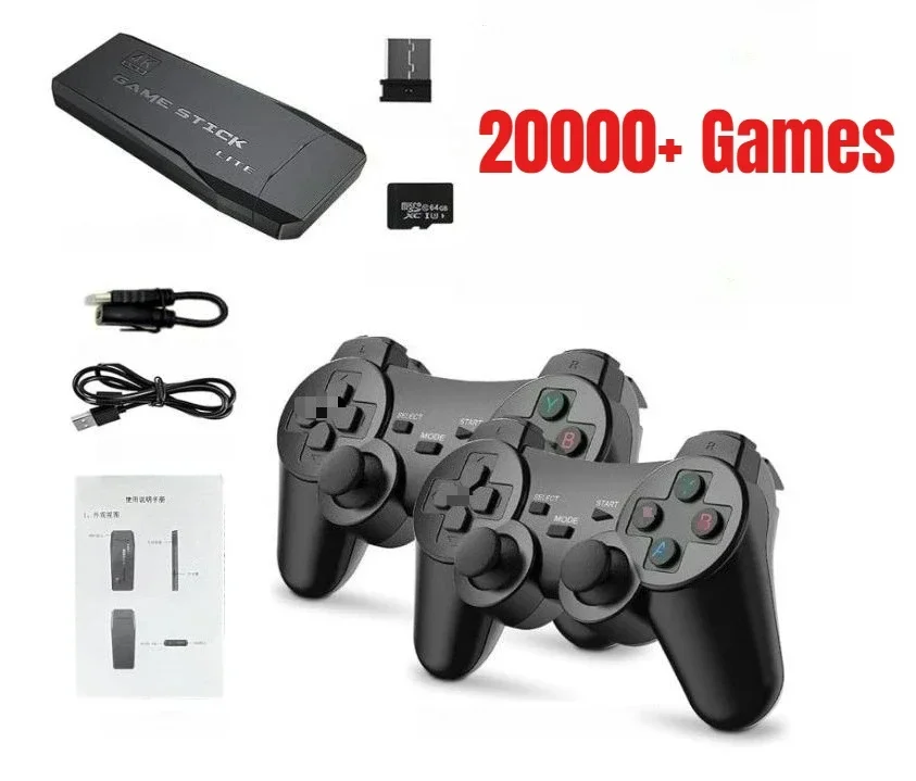 أجهزة ألعاب فيديو M8 بدقة 4K HD، عصا ألعاب كلاسيكية تحتوي على أكثر من 20000 لعبة، أكثر من 23 محاكي، وحدة تحكم لاسلكية مزدوجة 2.4G للأطفال.