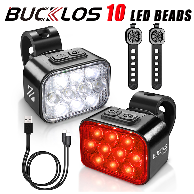 BUCKLOS دراجة الضوء الخلفي الضوء الأمامي 1100mAh LED COB مقاوم للماء مصباح الدراجة USB قابلة للشحن الدراجة الجبلية الطريق المصابيح الخلفية أجزاء الدراجة