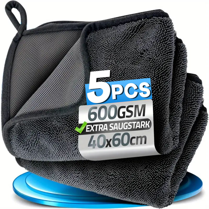 مناشف غسيل السيارات 600GSM مناشف غسيل سيارات فاخرة منشفة جافة siêuامتصاص منسوجة ميكروفايبر لتنظيف السيارات بالتفاصيل