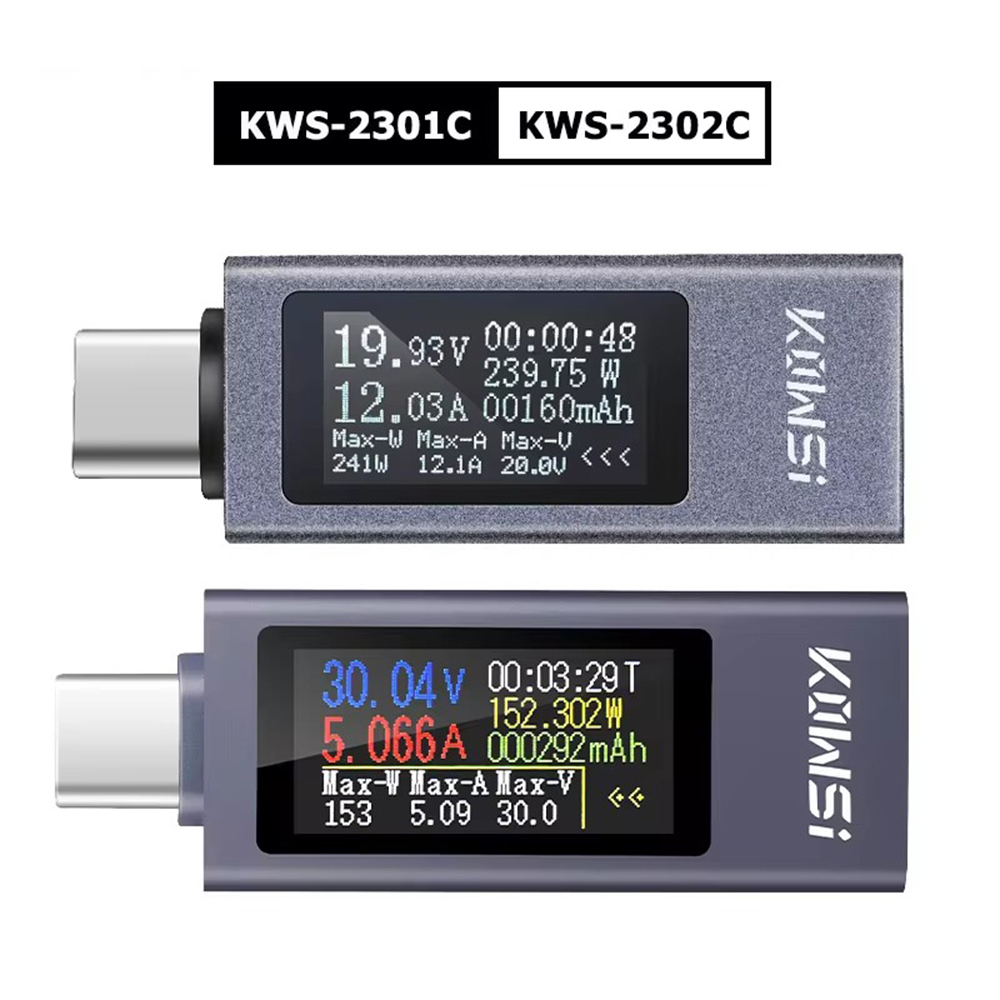 KWS-2302C Type-C الجهد الحالي السلطة متر ثنائي الاتجاه فاحص التيار هاتف محمول شحن تستر تيار مستمر 4 ~ 30 فولت 0 ~ 12A الفولتميتر