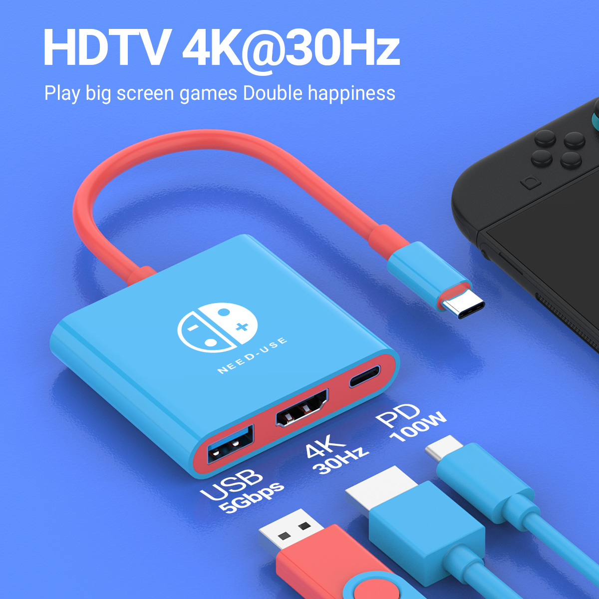 3 في 1 USB C HUB Type C إلى HDMI 4K مع PD 100W شحن سريع USB 3.0 محطة إرساء للتبديل ماك بوك الكمبيوتر المحمول الهاتف