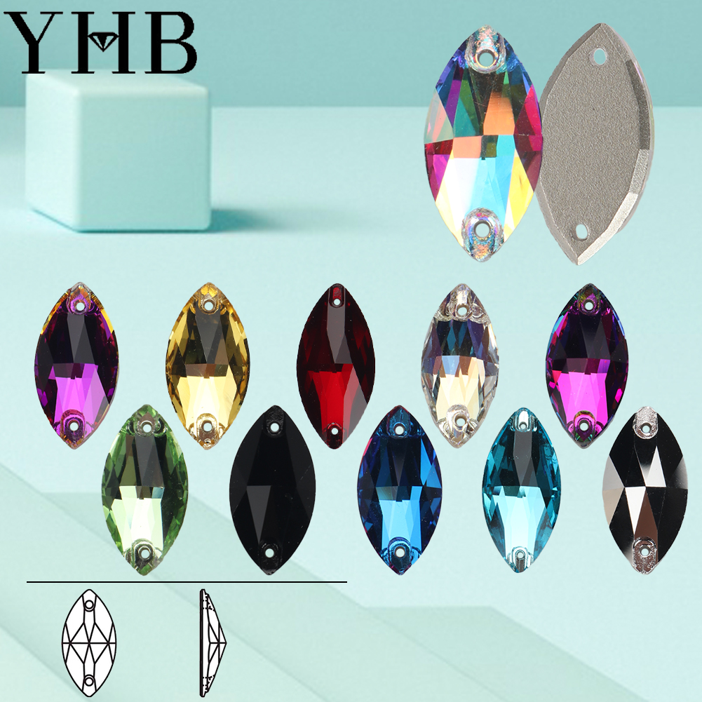 YHB نافيت زجاجي عالي الجودة بإبزيم مسطح وأحجار الخياطة المسطحة على أحجار الراين لحقائب الملابس