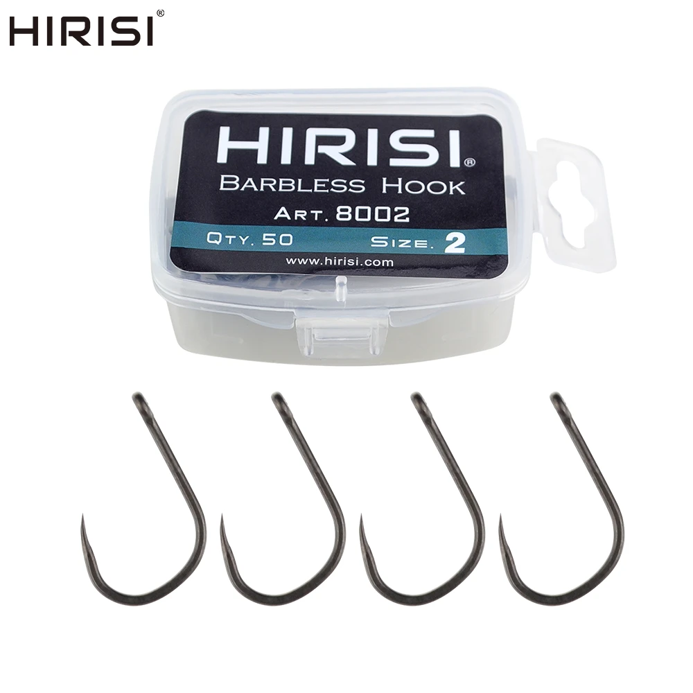 Hirisi 50 قطعة PTFE طلاء عالية الكربون الفولاذ المقاوم للصدأ Barbless السنانير 8002 الصيد هوك الصيد الملحقات