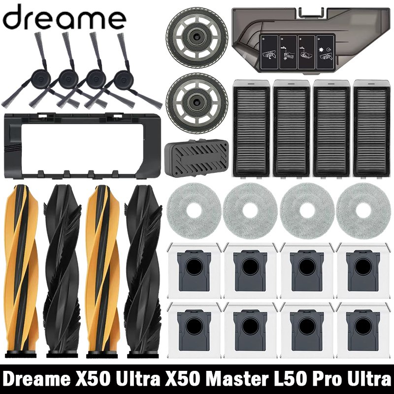 أجزاء مكنسة Dreame X50 Ultra/X50 Master/L50 Pro Ultra/L40S Pro Ultra/L40s Ultra/MOVA V50 Ultra الفرش الرئيسية مرشح ممسحة القماش كيس الغبار