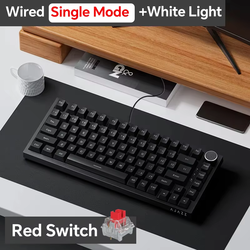 لوحة مفاتيح ميكانيكية لاسلكية AJAZZ AK820/Pro بتقنية البلوتوث 5.1 و2.4 جيجاهرتز، سلكية USB-C، قابلة للتبديل السريع، مع إضاءة RGB للألعاب، تركيب جاسكيت