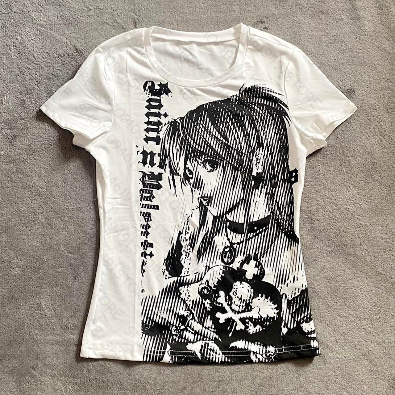 ropa de mujer Y2k أنيمي الشارع الشهير س الرقبة النص طباعة القمم النساء Harajuku الملابس خمر المحاصيل المحملة الجمالية تي شيرت غير رسمي