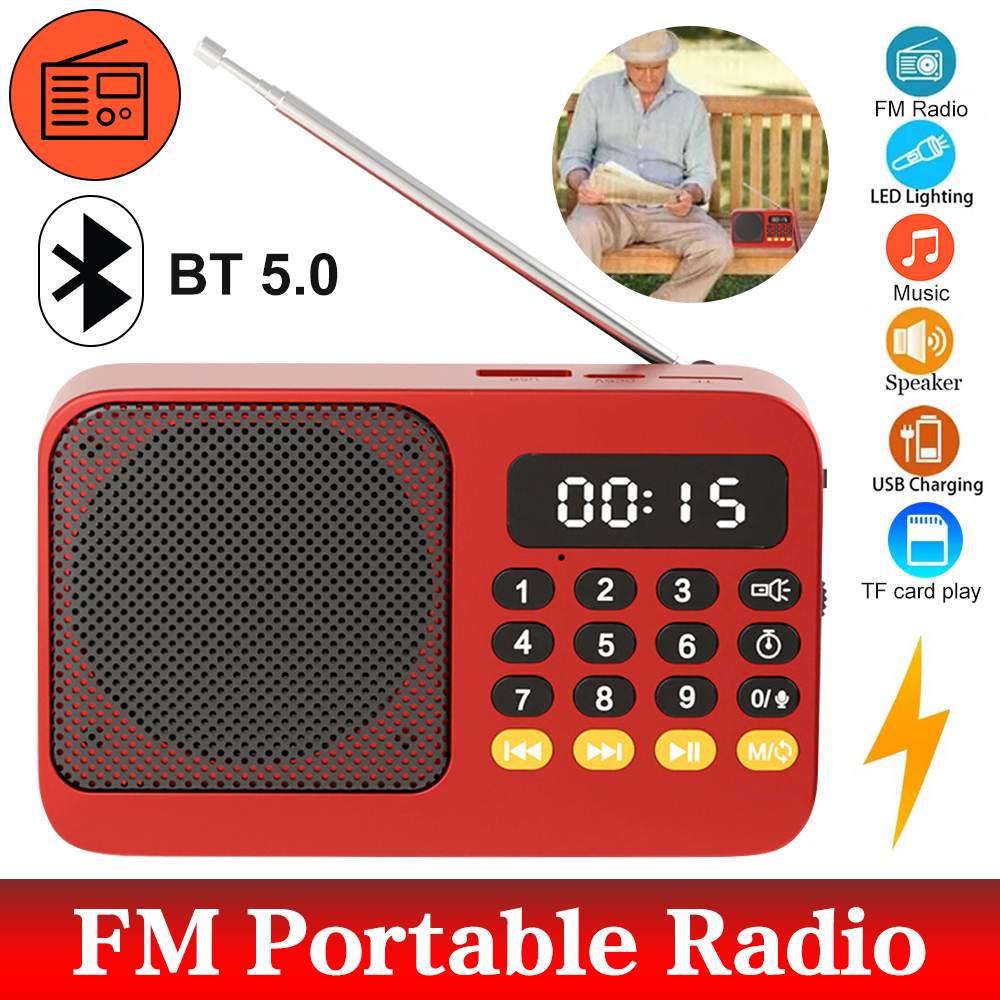 بلوتوث 5.0 راديو FM محمول صغير في حالات الطوارئ قابل لإعادة الشحن صندوق الصوت مكبر صوت صغير عتيق مشغل Mp3 يدعم بطاقة TF محرك USB