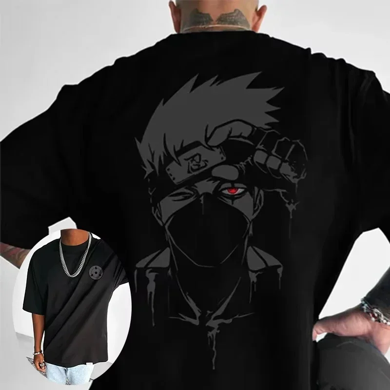 انمي ياباني تي شيرت رجالي الصيف الاتجاه الجديد الهيب هوب القطن المطبوعة قصيرة الأكمام عادية اليومية المتضخم نصف كم