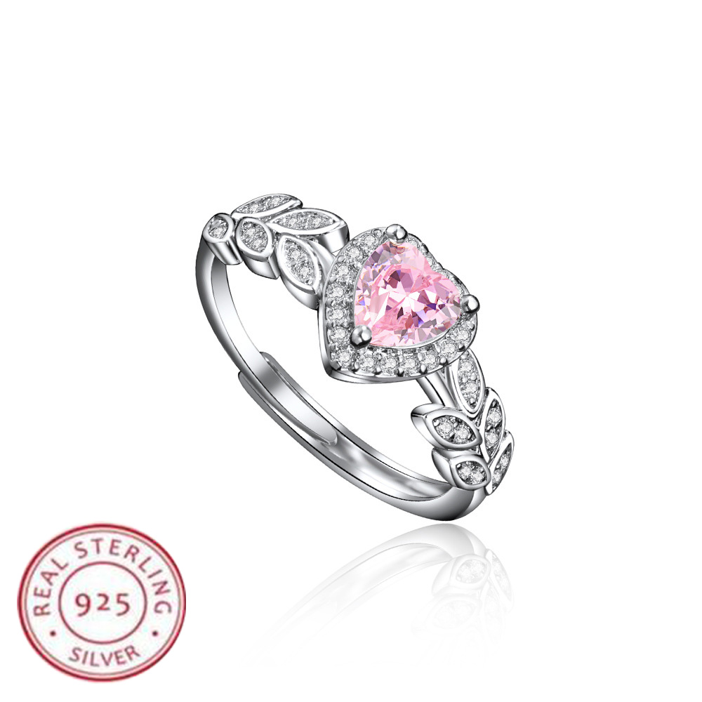 خاتم فضة استرليني 925 وردي على شكل قلب زركو فاخر افتتاح قابل للتعديل للنساء مجوهرات الزفاف الجميلة اكسسوارات هدية حفلة
