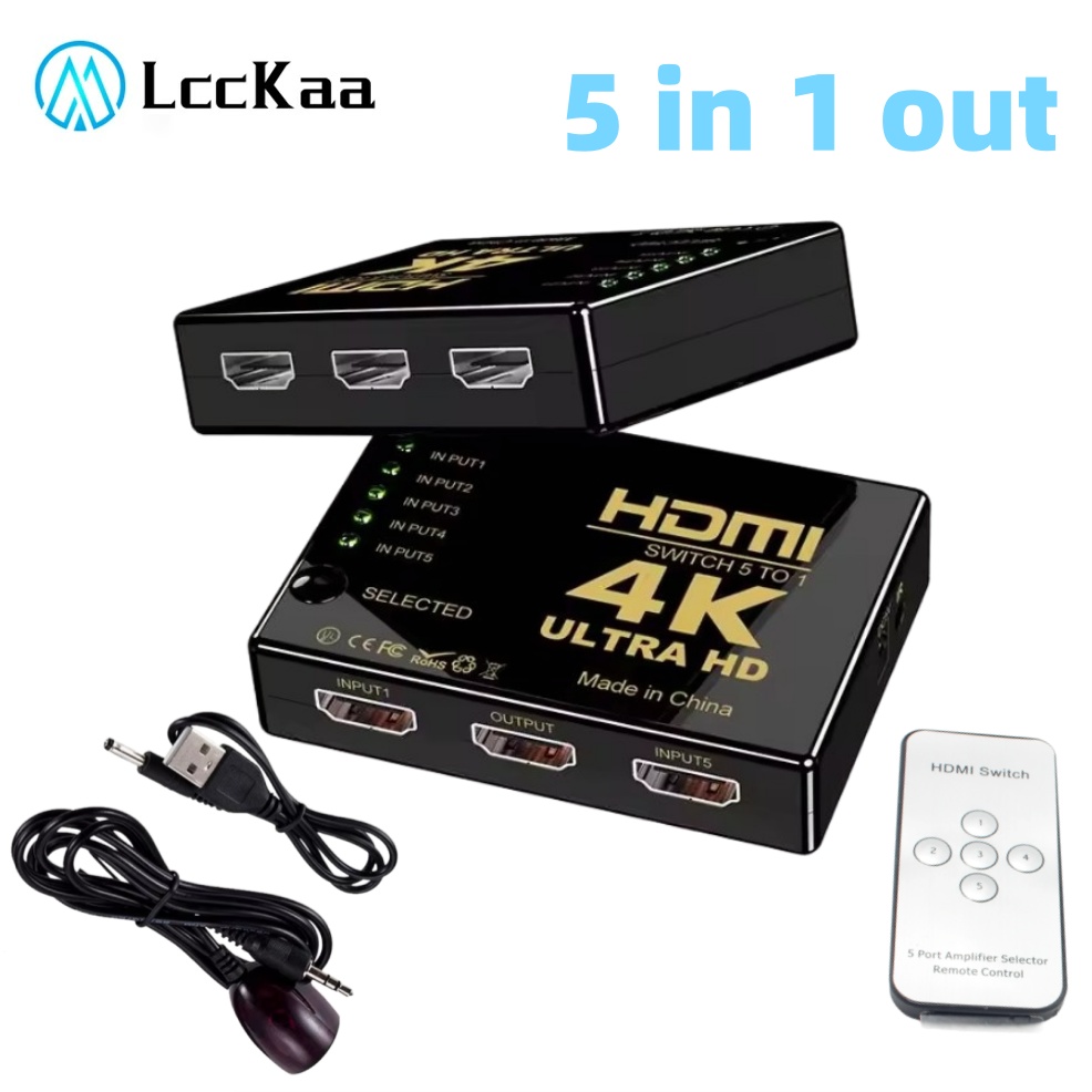 5x1 HDMI Switch HD 4K Video Switcher مع وحدة تحكم عن بعد بالأشعة تحت الحمراء 5 مدخل 1 مخرج HDMI مفاتيح لأجهزة Xbox PS4 DVD HDTV PC المحمول TV
