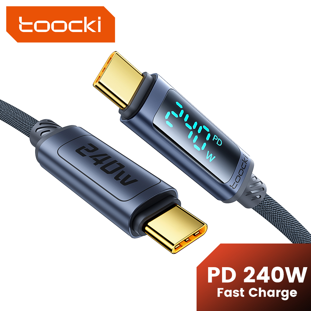 Toocki 240 واط نوع C إلى نوع C كابل PD3.1 شاشة ديجيتال 100 واط شحن سريع USB C كابل لماك بوك آيفون 16 15 سامسونج شاومي