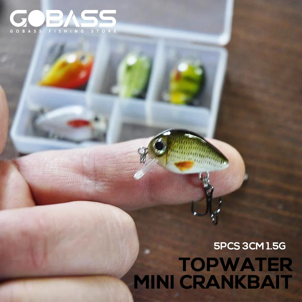 GOBASS 5 قطعة الأسماك الصغيرة باس الصيد إغراء مجموعة 3 سنتيمتر 1.5 جرام الطعوم الاصطناعية الصغيرة توبواتر كرنك Wobblers ل بايك كرانكبيتس الصيد