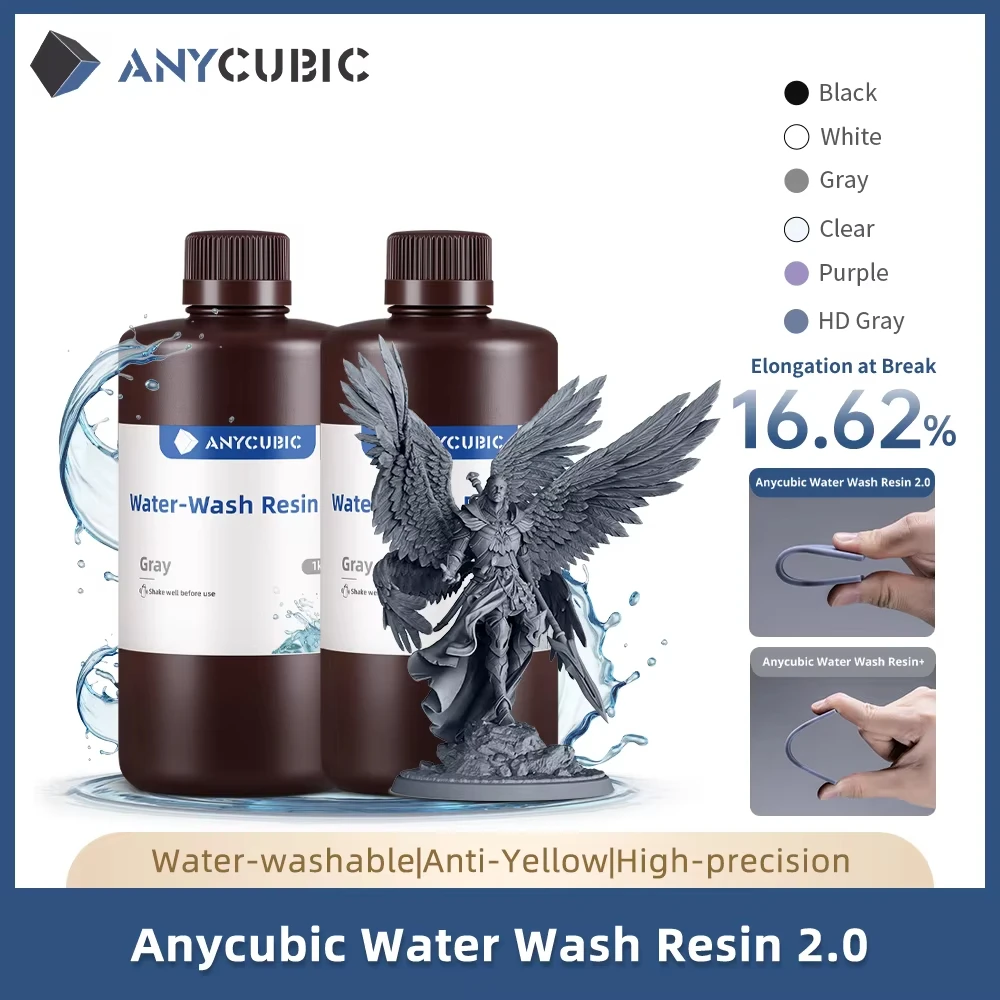 Anycubic غسل المياه الراتنج المياه قابل للغسل عالية الدقة منخفضة رائحة منخفضة اللزوجة دعم 3 طرق غسل لراتنج طابعة LCD ثلاثية الأبعاد
