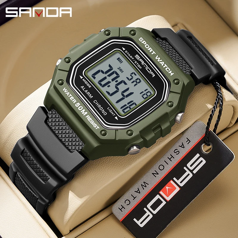 SANDA 2156 ساعة رجالي عصرية عسكرية مقاومة للماء ساعات رياضية الجيش الطلب الكبير Led ساعات المعصم الرقمية ساعات التوقف للذكور