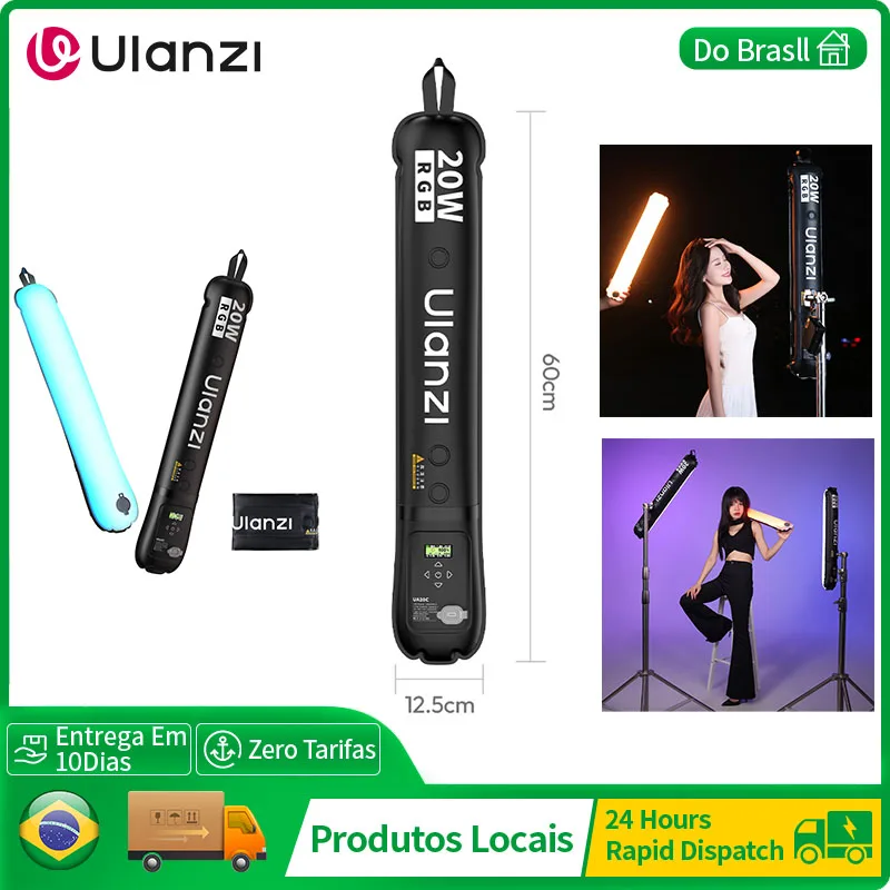 Ulanzi UA20C 20 واط RGB أنبوب الهواء ضوء ضوء مغناطيسي كامل RGB المحمولة الهواء أنبوب ضوء 1800-10000 كيلو للتصوير المباشر