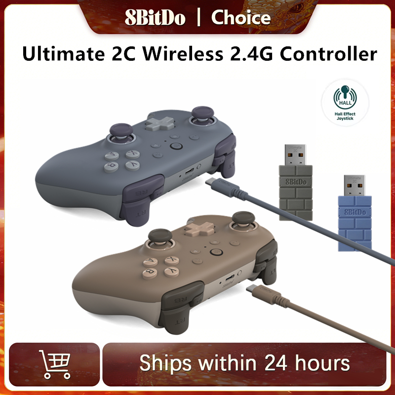 وحدة تحكم ألعاب لاسلكية 8BitDo جديدة Ultimate 2C 2.4G مع عصا تحكم بتأثير القاعة للكمبيوتر الشخصي Steam Deck Raspberry Pi Android