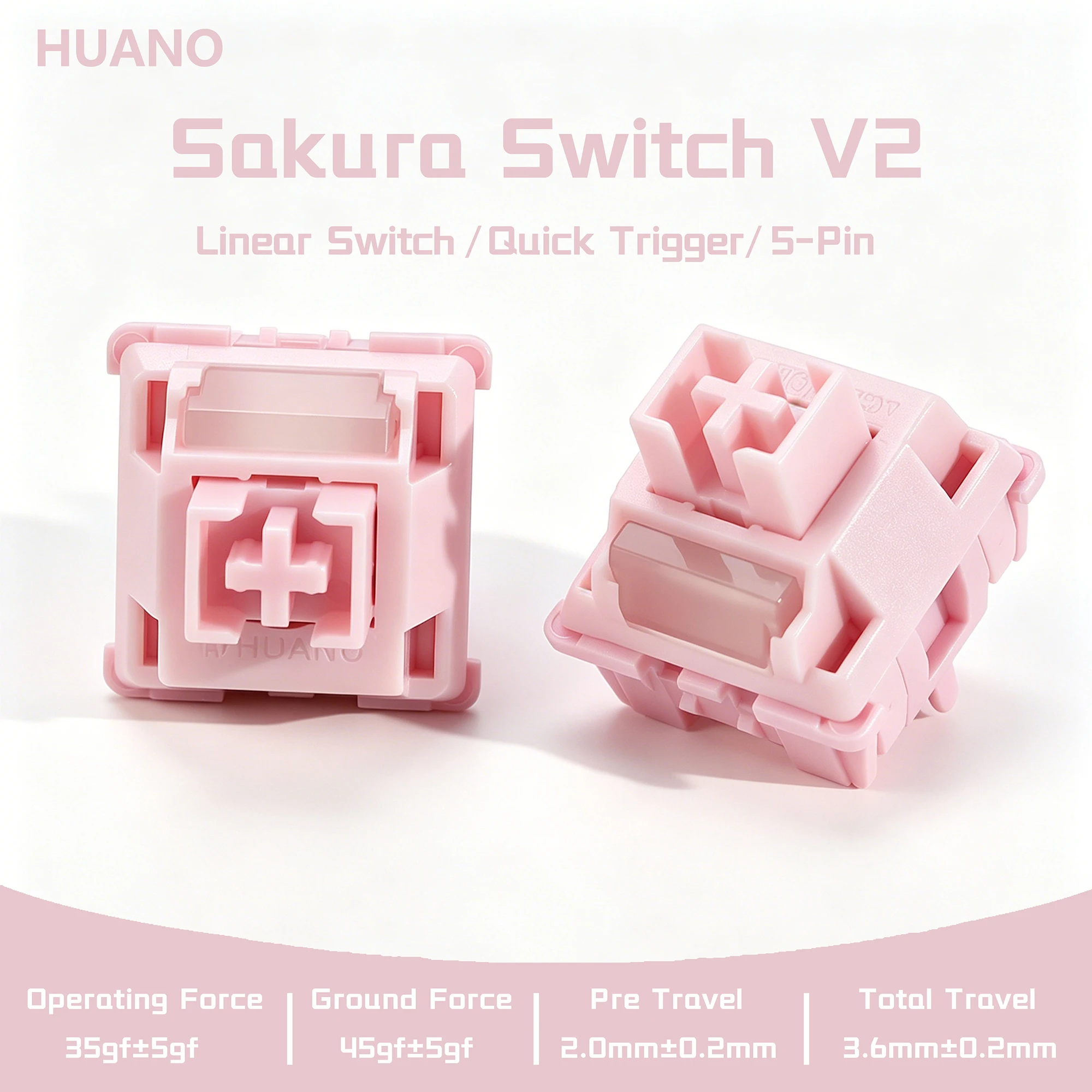 مفاتيح HUANO Sakura V2 V3 وردية اللون بقوة 35 و42 جرام، 5 أطراف خطية، مفاتيح كريمية للوحات مفاتيح الألعاب الميكانيكية المخصصة بنسبة 60%، POK POM PA66