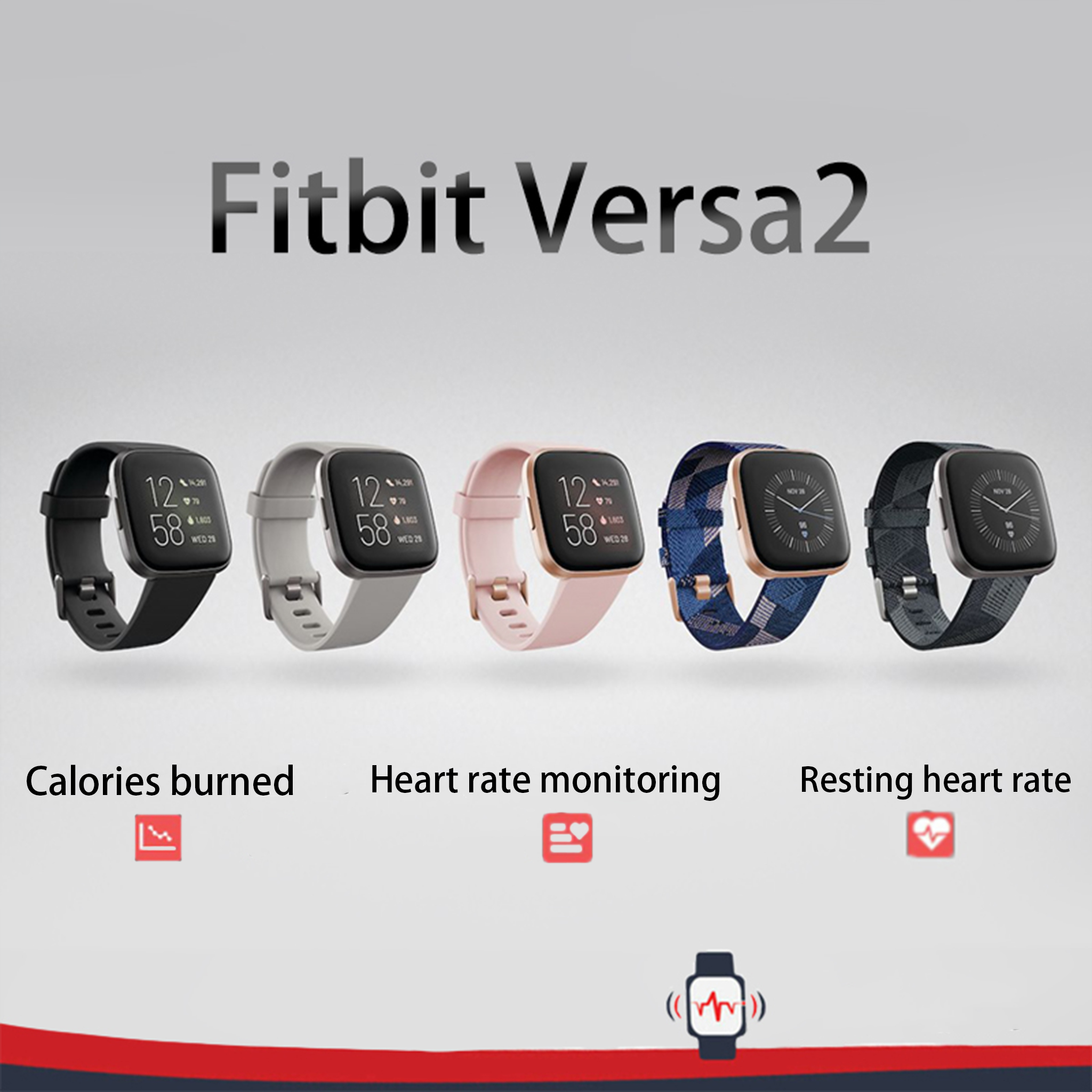 ساعة Fitbit Versa 2 للصحة واللياقة البدنية مع معدل ضربات القلب والموسيقى ومدمجة Alexa وتتبع النوم والسباحة، أسود/كربون