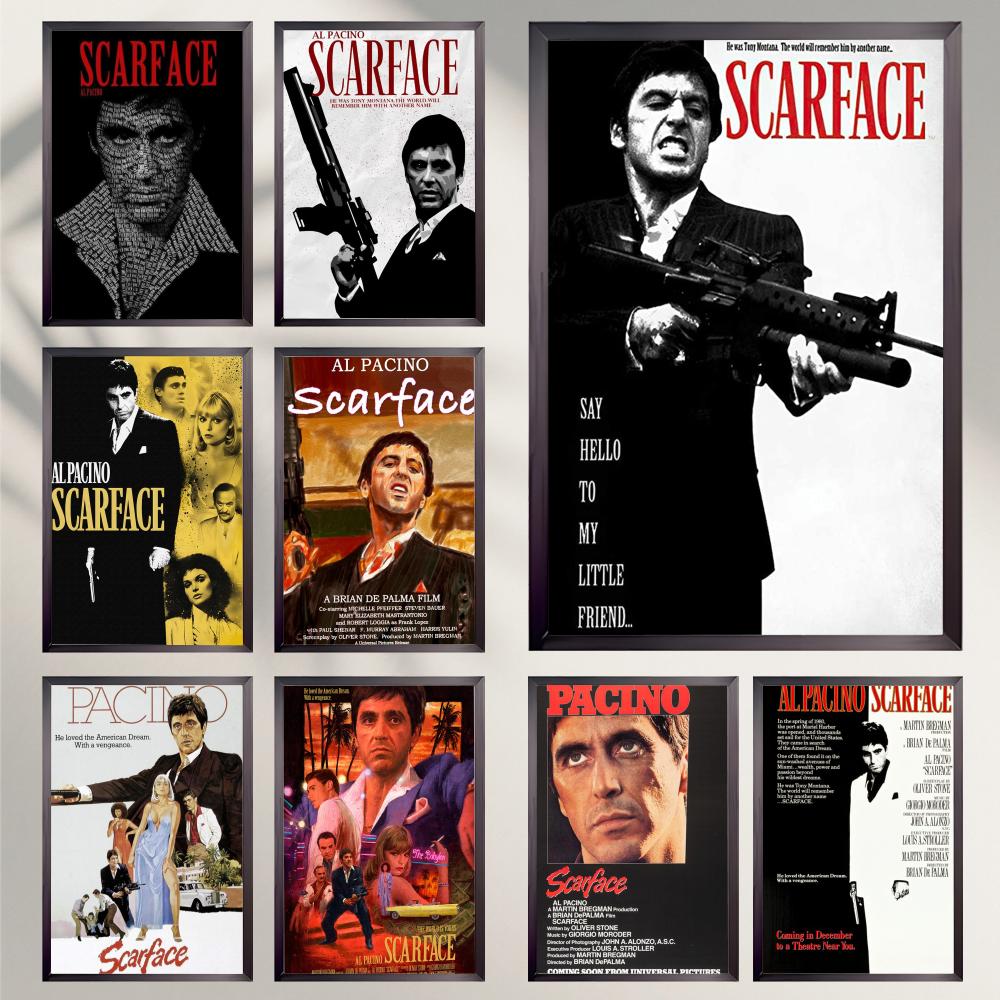 بوستر فيلم S-Scarface HD متنوع ومقاوم للماء للزينة الجدارية ذاتية اللصق مثالي لجميع الغرف وهدية مثالية