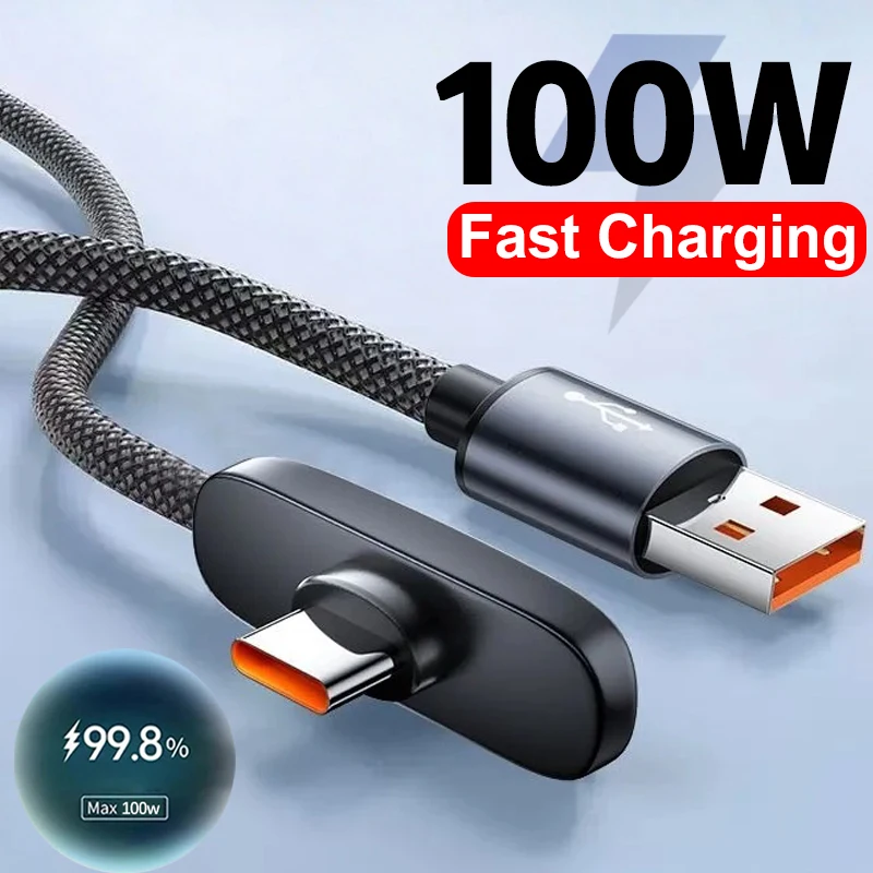 كابل شحن سريع 100 واط بزاوية 90 درجة، سلك بيانات USB-C للهواتف المحمولة، كابل شحن وبيانات سريع لهواتف آيفون وسامسونج وشاومي