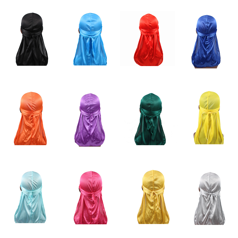 للجنسين النساء الرجال الحرير Durag قبعة عمامة الباروكات السائق أغطية الرأس عقال إكسسوارات الشعر ذيل طويل الأشرطة عصابات حريري Durags