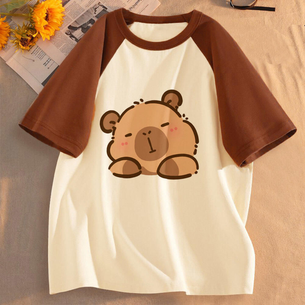 كابيبارا كابيبارا قميص أنثى kawaii الجرونج المرأة جرافيك تي شيرت مريح جامعة الرسم الملابس الكورية الباستيل