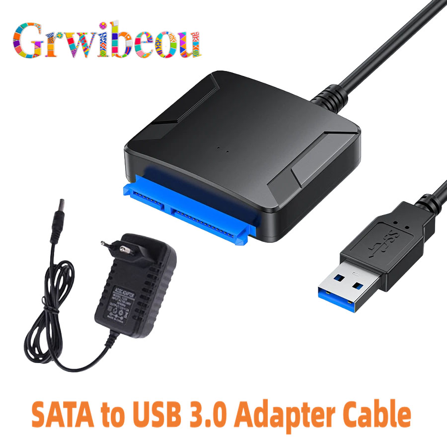 كابل محول USB 3.0 لمحرك الأقراص الصلبة SSD مقاس 2.5 بوصة 3.5 بوصة محول خارجي 5 جيجابت في الثانية مع محول طاقة 12 فولت USB 3.0 إلى محول SATA