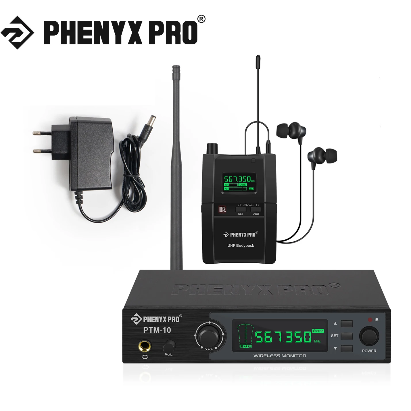 جهاز مراقبة داخل الأذن PTM-10 نظام لاسلكي UHF جهاز إرسال صوت ستيريو وجهاز استقبال Bodypack 900 ميجا هرتز/500 ميجا هرتز Metal Phenyx pro