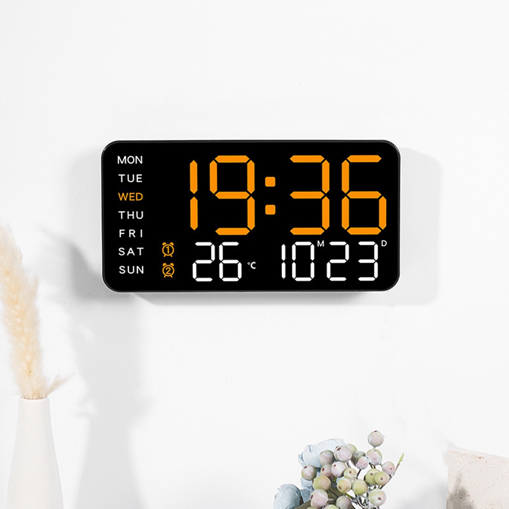 ساعة جدار رقمية LED عرض درجة الحرارة التاريخ الأسبوع عرض طاولة ساعات منبه صوتية تحكم إلكتروني تعديل السطوع