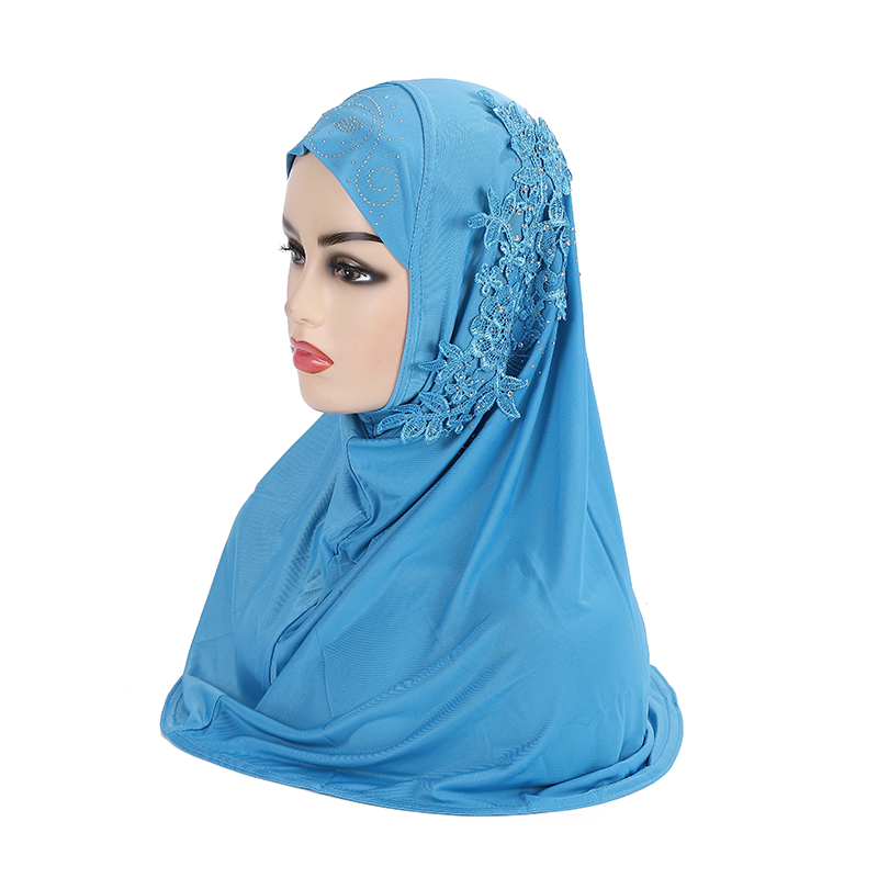 H027 حجاب إسلامي جميل كبير للفتيات مع دانتيل وأحجار وشاح إسلامي شال حجاب قبعة أرميا سحب على التفاف هدية رمضان