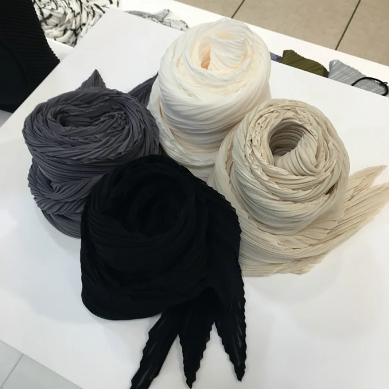 Miyake مطوي وشاح للنساء ، شال النسيج ، وشاح واقية من الشمس رقيقة ، الحجاب الفاخرة ، والأزياء الكورية