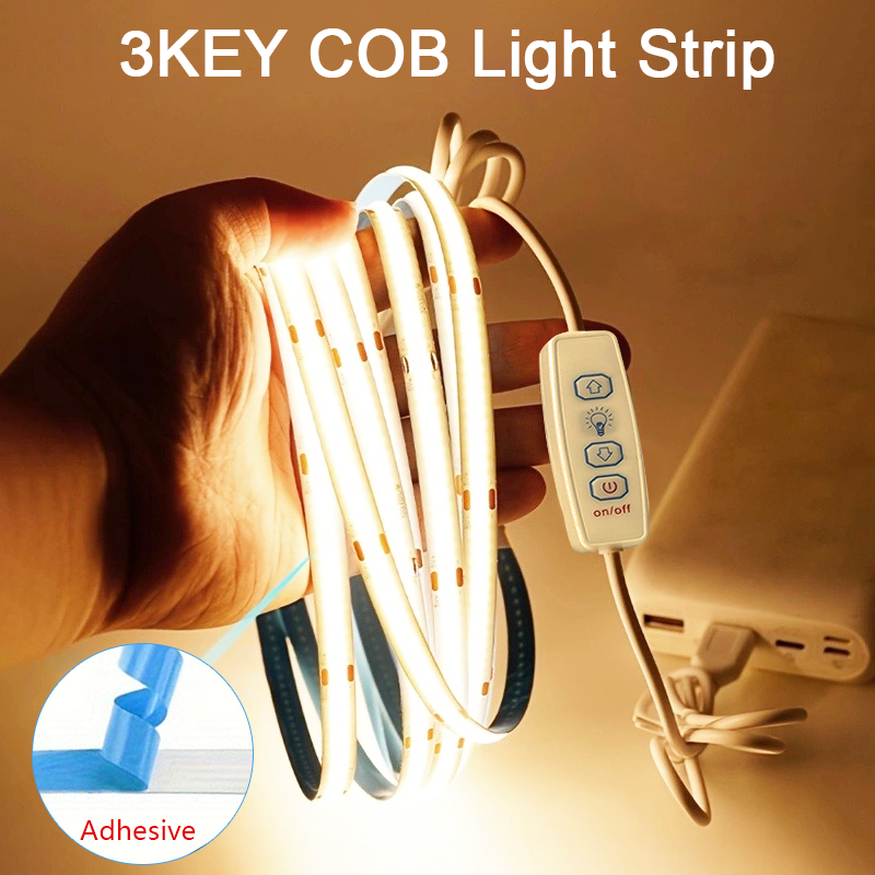 5 فولت USB COB Led قطاع أضواء مع 3key باهتة مرنة ديود الشريط الأبيض الدافئ الأبيض لغرفة التلفزيون مرآة الخلفية إضاءة الخزانة