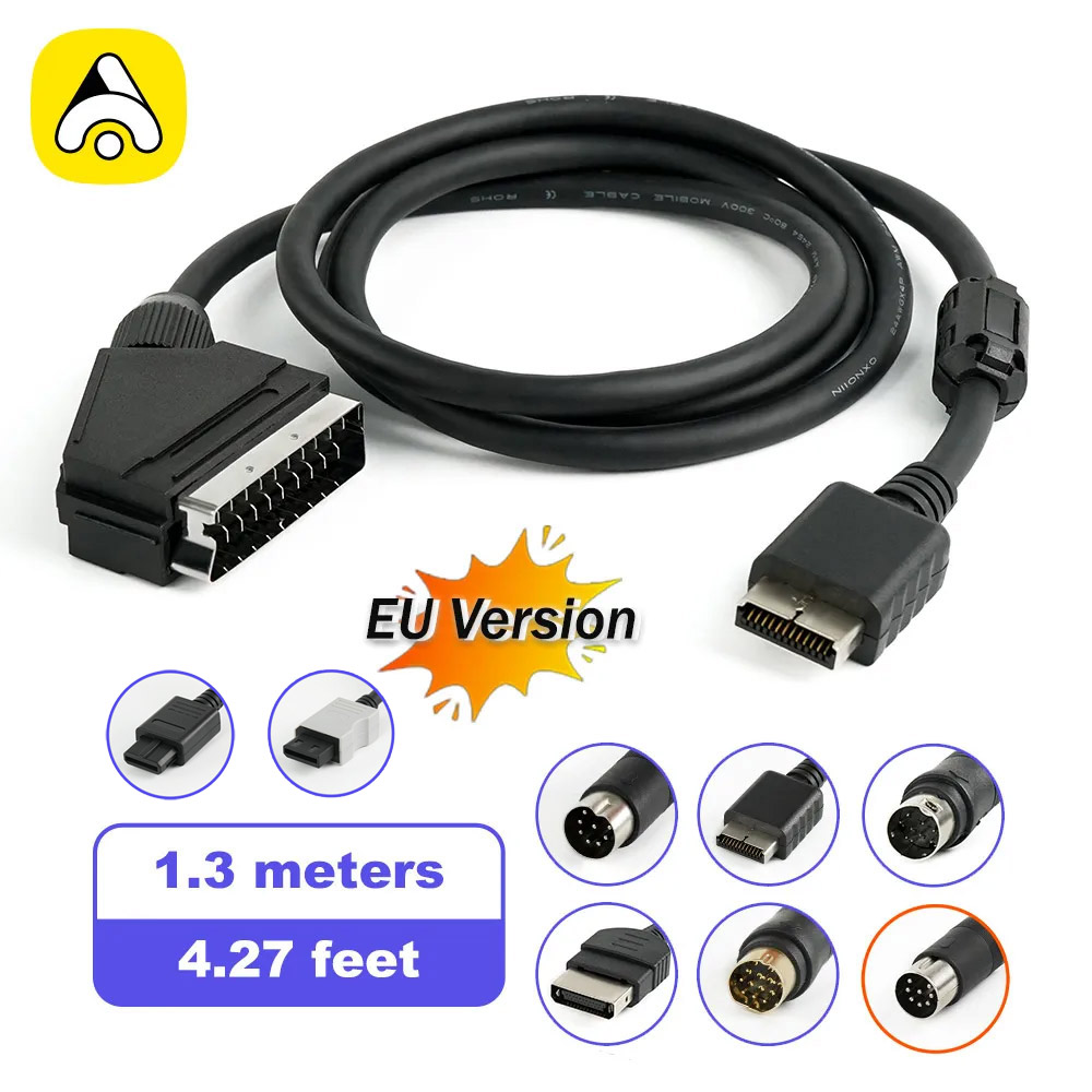 1.3 متر فيديو مركب عالي الجودة على كابل SYNC RGB Scart لوحدة تحكم ألعاب الفيديو Saturn/MD/Xbox/PS1/PS2/PS3