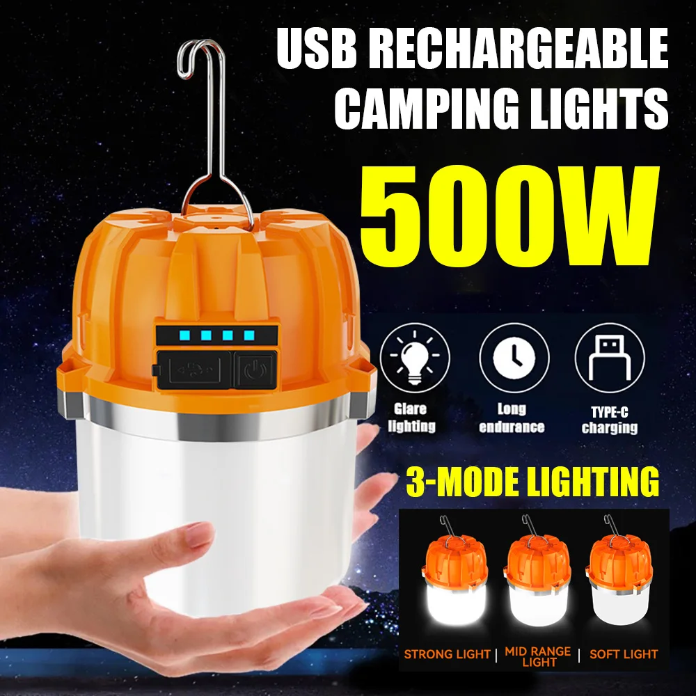 500 واط LED فانوس التخييم USB قابلة للشحن المحمولة المصباح الكهربي مصباح يدوي مع عرض الطاقة ضوء الطوارئ للصيد في الهواء الطلق
