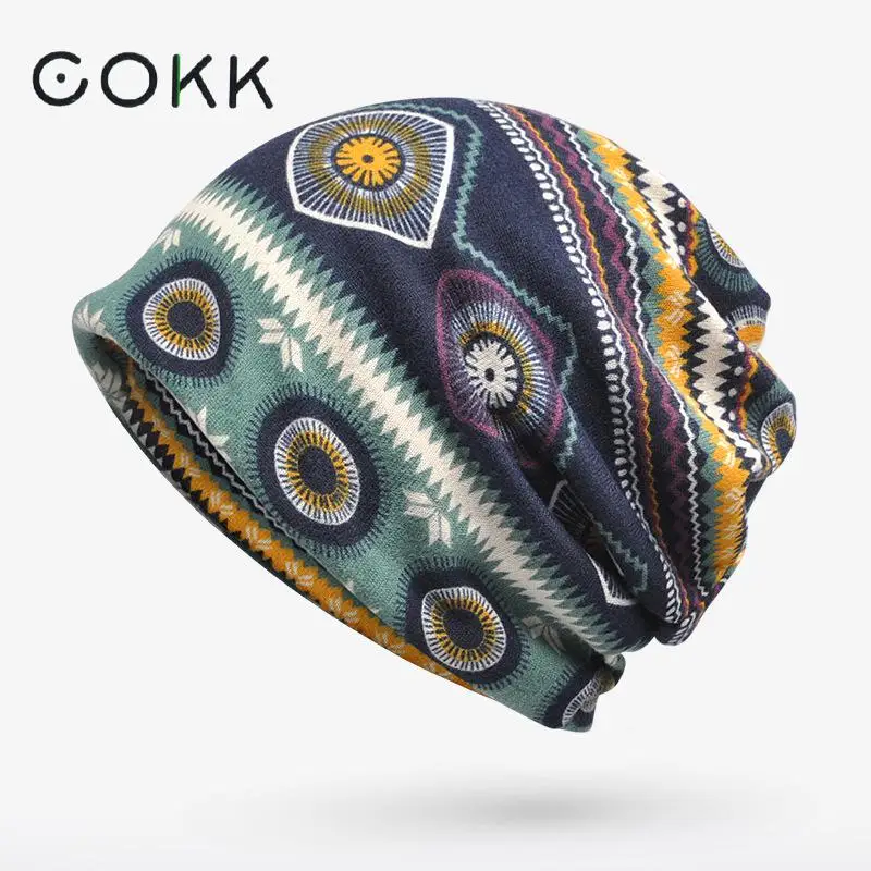 COKK-قبعة عمامة عتيقة للرجال والنساء ، حماية للأذن ، قطن ، مرن ، خريف وشتاء