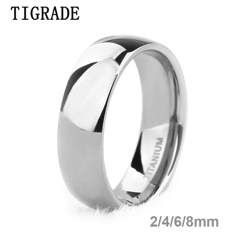 Tigrade حلقان تيتانيوم نقي لون فضي مصقول 2/4/6/8/10mm خواتم زواج كلاسيكية للرجال والنساء أشرطة زواج مضادة للحساسية