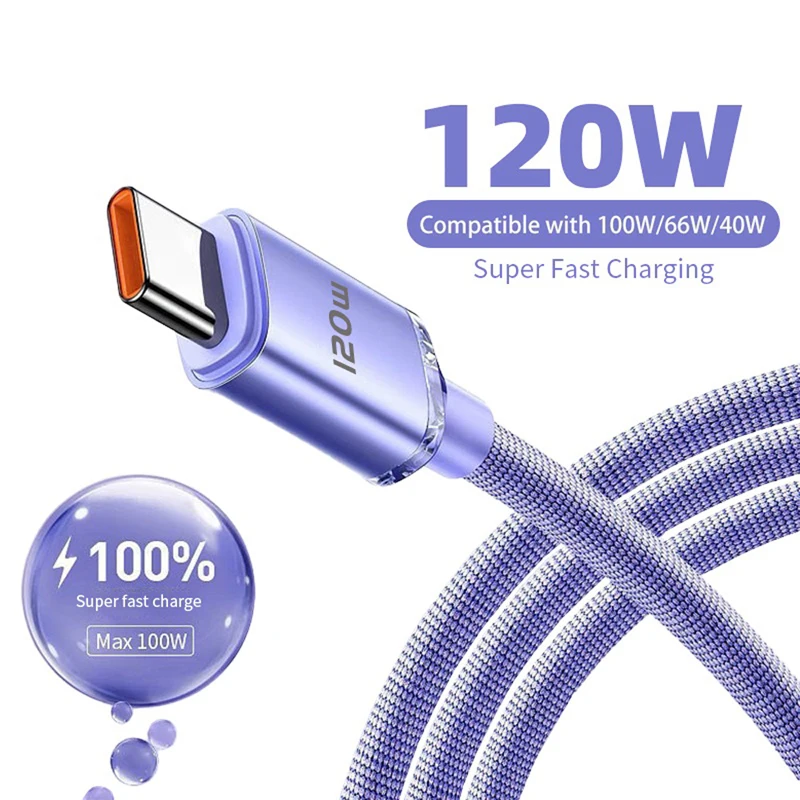 كابل USB من النوع C بقدرة 120 وات من النوع C إلى النوع C سلك شحن سريع USB C كابلات هاتف شحن سريع لهاتف سامسونج وشاومي وهواوي Realme